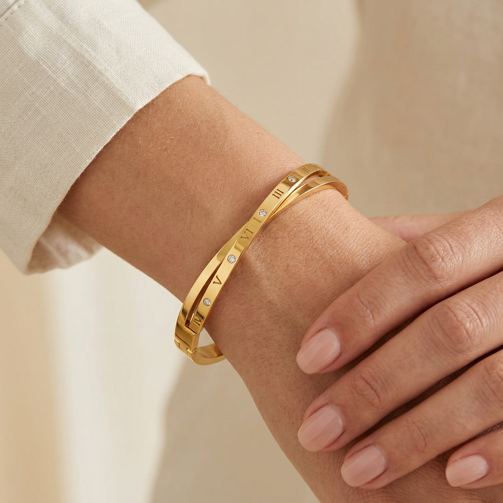 Roman Gold-Plated Bangle, closed-bangle wrist image