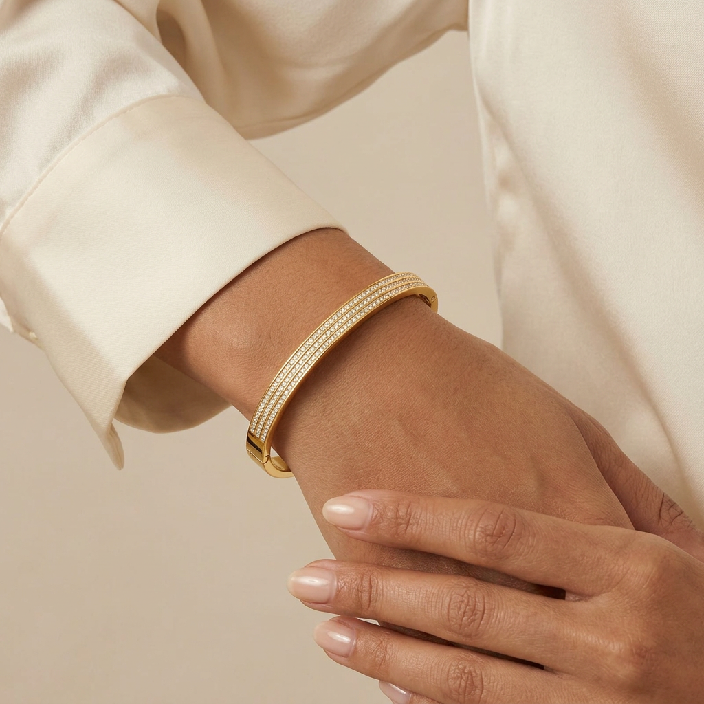 Trio bangle with youthful adult-hand styling